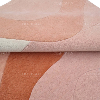 Modern Abstract Area Rug – Soft Peach & Blush Wave Design with Beige Accents | Luxury Hand-Tufted Carpet for Living Room & Bedroom
