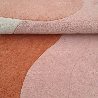 Modern Abstract Area Rug – Soft Peach & Blush Wave Design with Beige Accents | Luxury Hand-Tufted Carpet for Living Room & Bedroom