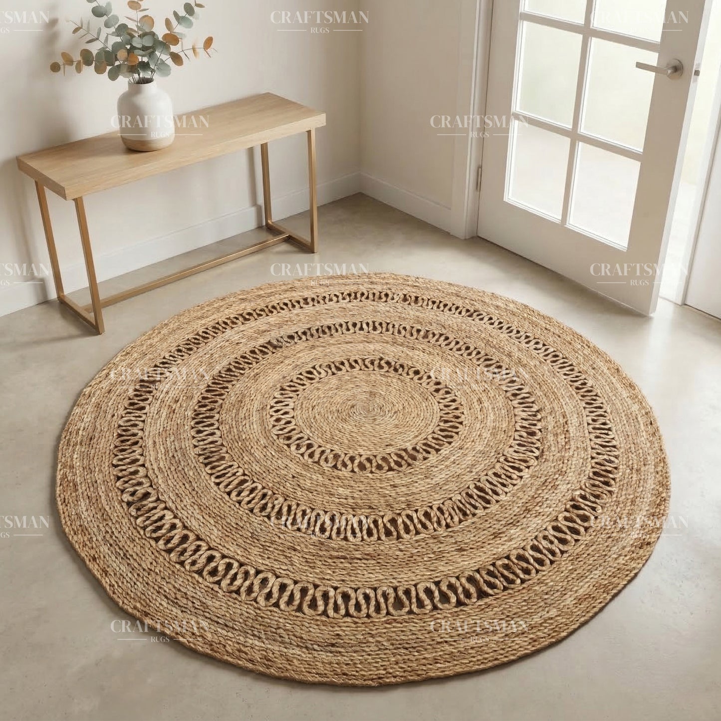 Lunawave Round Jute Hand-Woven Natural Rug – Braided Boho Farmhouse Circle Area Carpet for Living Room Bedroom Entryway