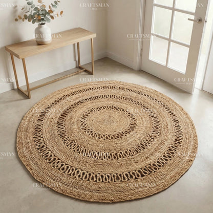 Lunawave Round Jute Hand-Woven Natural Rug – Braided Boho Farmhouse Circle Area Carpet for Living Room Bedroom Entryway