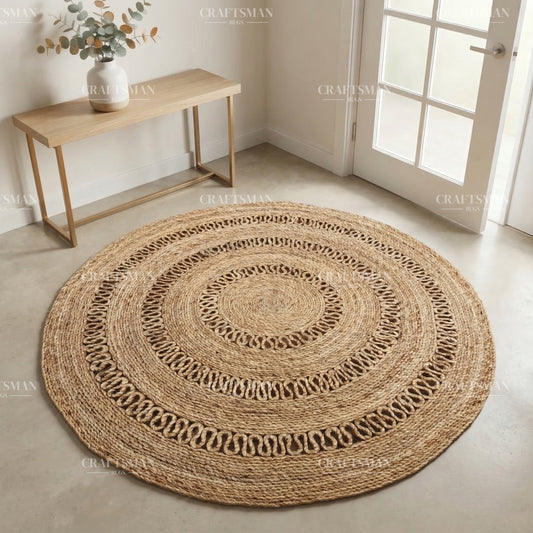 Lunawave Round Jute Hand-Woven Natural Rug – Braided Boho Farmhouse Circle Area Carpet for Living Room Bedroom Entryway