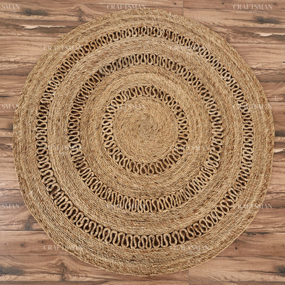 Lunawave Round Jute Hand-Woven Natural Rug – Braided Boho Farmhouse Circle Area Carpet for Living Room Bedroom Entryway