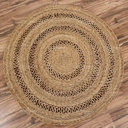 Lunawave Round Jute Hand-Woven Natural Rug – Braided Boho Farmhouse Circle Area Carpet for Living Room Bedroom Entryway