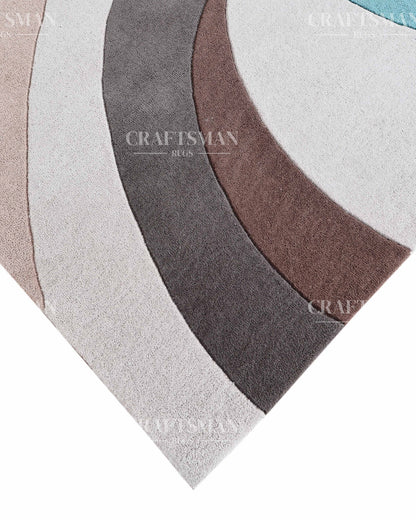 Modern Abstract Area Rug – Hand Tufted Wool Carpet with Teal, Beige & Taupe Curves for Contemporary Living Room Decor