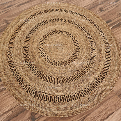 Lunawave Round Jute Hand-Woven Natural Rug – Braided Boho Farmhouse Circle Area Carpet for Living Room Bedroom Entryway