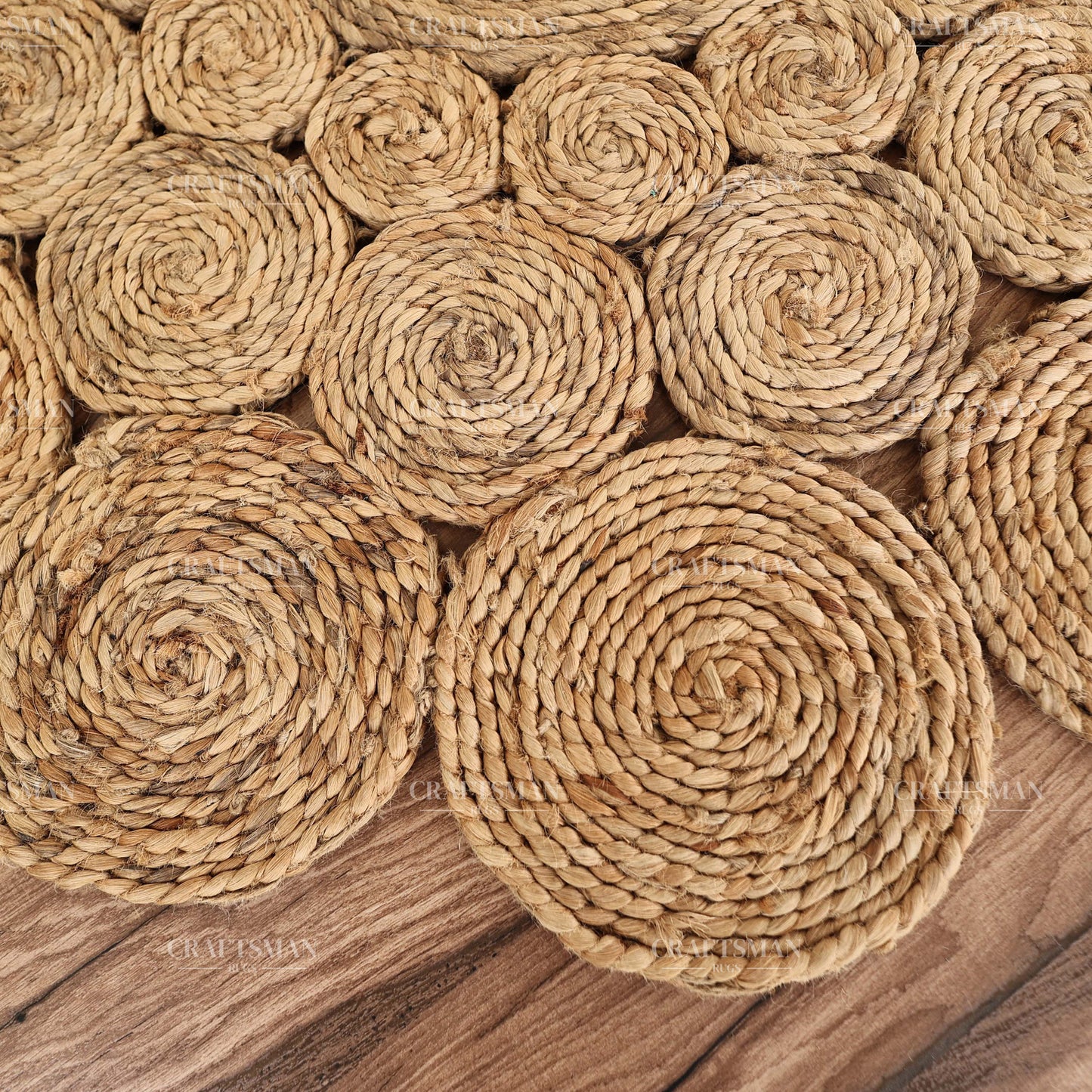 Sunburst Round Jute Hand-Woven Natural Rug – Braided Boho Farmhouse Floral Circle Area Carpet for Living Room Bedroom Entryway