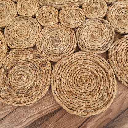 Sunburst Round Jute Hand-Woven Natural Rug – Braided Boho Farmhouse Floral Circle Area Carpet for Living Room Bedroom Entryway