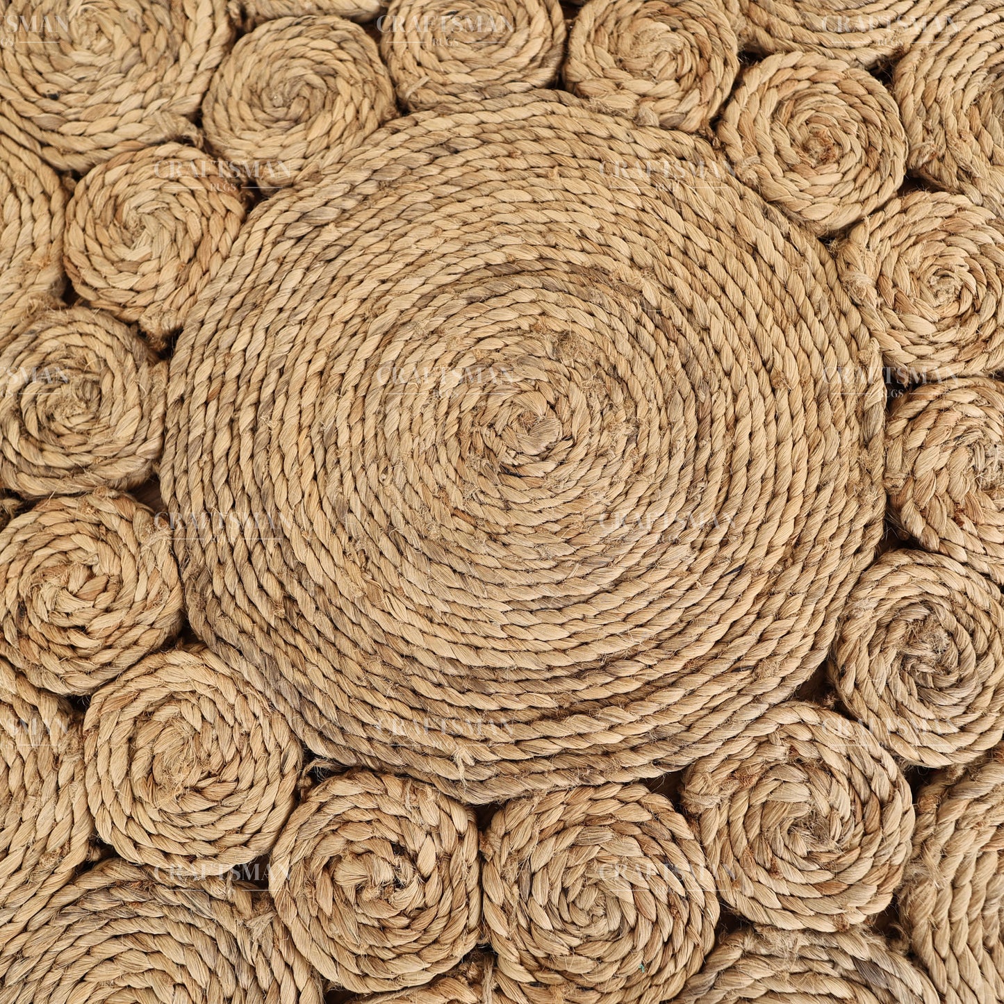 Sunburst Round Jute Hand-Woven Natural Rug – Braided Boho Farmhouse Floral Circle Area Carpet for Living Room Bedroom Entryway