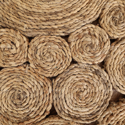 Sunburst Round Jute Hand-Woven Natural Rug – Braided Boho Farmhouse Floral Circle Area Carpet for Living Room Bedroom Entryway