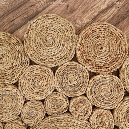Sunburst Round Jute Hand-Woven Natural Rug – Braided Boho Farmhouse Floral Circle Area Carpet for Living Room Bedroom Entryway