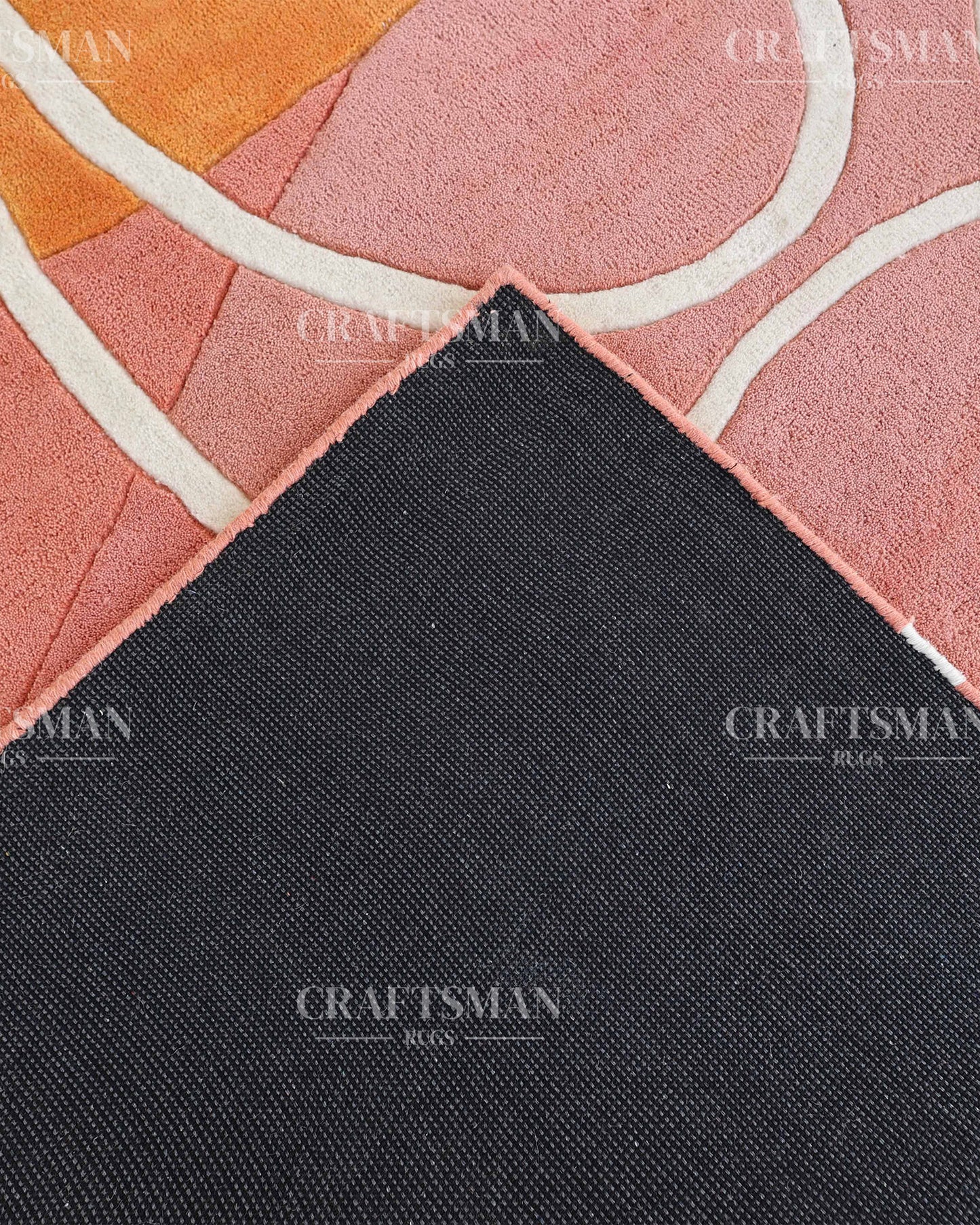 Hand‑Tufted Abstract Gradient Rug – Modern Orange, Peach & Pink Carpet with Flowing White Curves for Artistic Living Room Decor