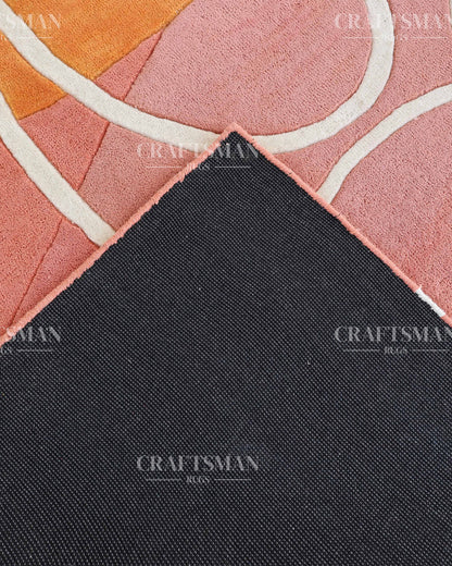 Hand‑Tufted Abstract Gradient Rug – Modern Orange, Peach & Pink Carpet with Flowing White Curves for Artistic Living Room Decor