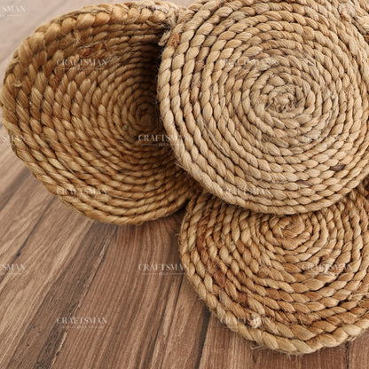 Sunburst Round Jute Hand-Woven Natural Rug – Braided Boho Farmhouse Floral Circle Area Carpet for Living Room Bedroom Entryway