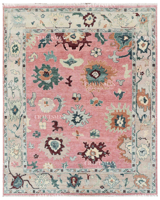 Zahrune Wool Hand-Knotted Oushak-Inspired Rug
