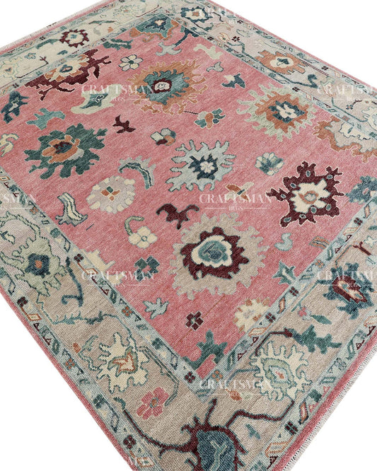 Zahrune Wool Hand-Knotted Oushak-Inspired Rug