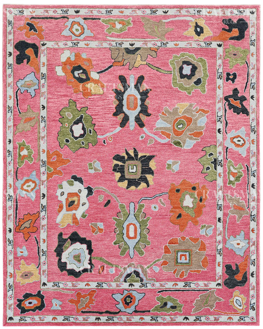 Luxury Hand Tufted Pink Floral Wool Rug – Handmade Botanical Area Carpet for Living Room, Bedroom & Modern Home Decor