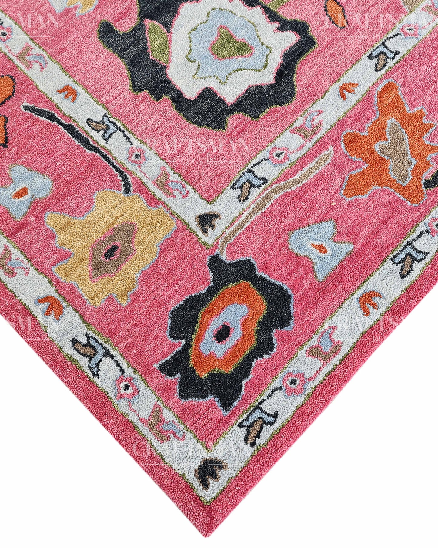 Luxury Hand Tufted Pink Floral Wool Rug – Handmade Botanical Area Carpet for Living Room, Bedroom & Modern Home Decor