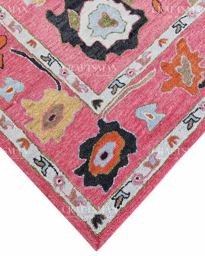 Luxury Hand Tufted Pink Floral Wool Rug – Handmade Botanical Area Carpet for Living Room, Bedroom & Modern Home Decor