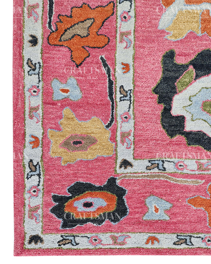 Luxury Hand Tufted Pink Floral Wool Rug – Handmade Botanical Area Carpet for Living Room, Bedroom & Modern Home Decor