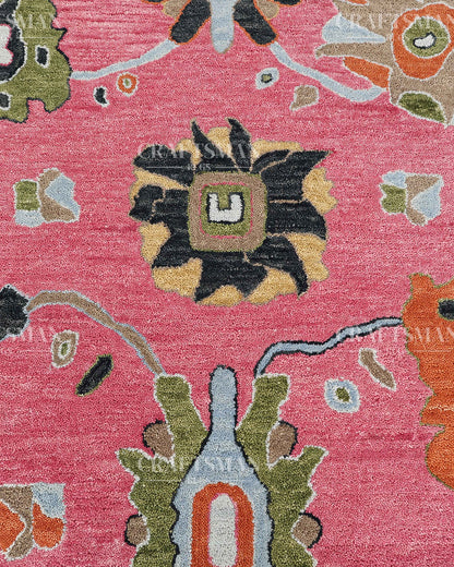 Luxury Hand Tufted Pink Floral Wool Rug – Handmade Botanical Area Carpet for Living Room, Bedroom & Modern Home Decor