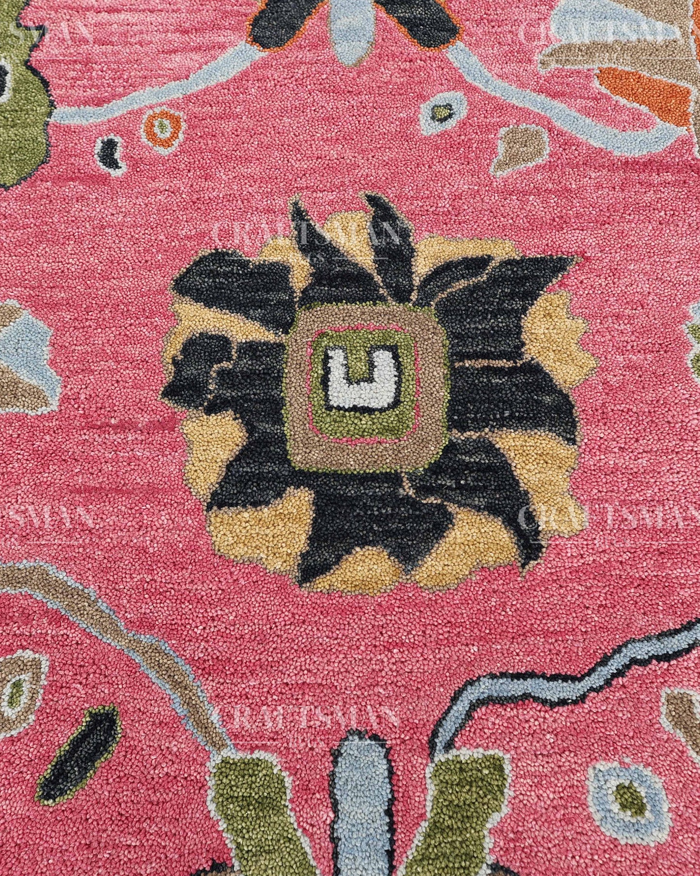 Luxury Hand Tufted Pink Floral Wool Rug – Handmade Botanical Area Carpet for Living Room, Bedroom & Modern Home Decor