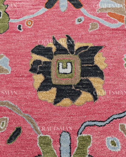 Luxury Hand Tufted Pink Floral Wool Rug – Handmade Botanical Area Carpet for Living Room, Bedroom & Modern Home Decor