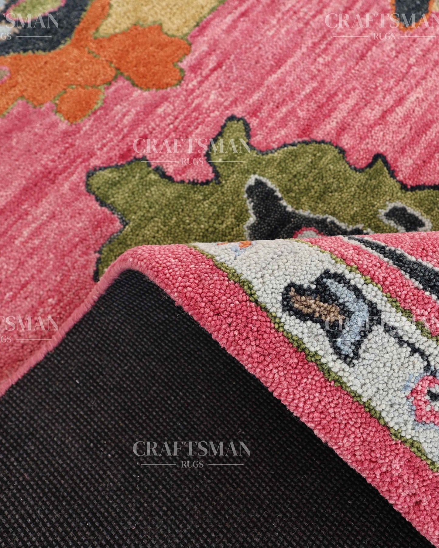 Luxury Hand Tufted Pink Floral Wool Rug – Handmade Botanical Area Carpet for Living Room, Bedroom & Modern Home Decor