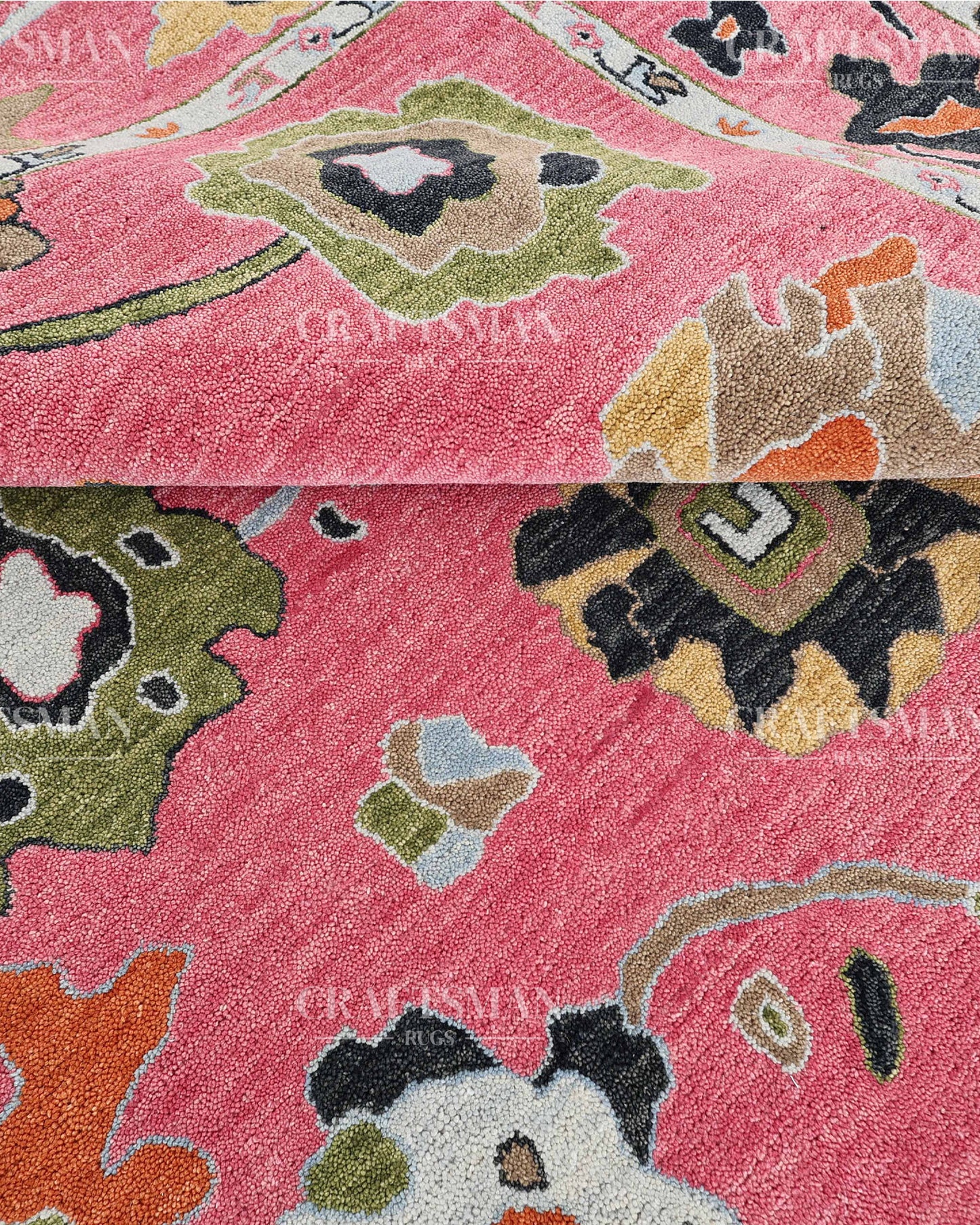Luxury Hand Tufted Pink Floral Wool Rug – Handmade Botanical Area Carpet for Living Room, Bedroom & Modern Home Decor
