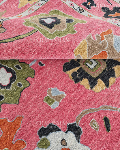 Luxury Hand Tufted Pink Floral Wool Rug – Handmade Botanical Area Carpet for Living Room, Bedroom & Modern Home Decor