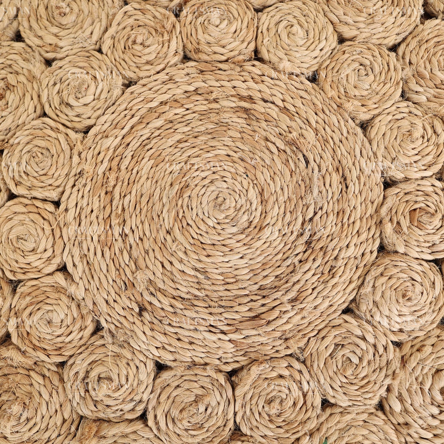 Rosette Round Jute Hand-Woven Natural Rug – Braided Boho Farmhouse Floral Circle Area Carpet for Living Room Bedroom Entryway