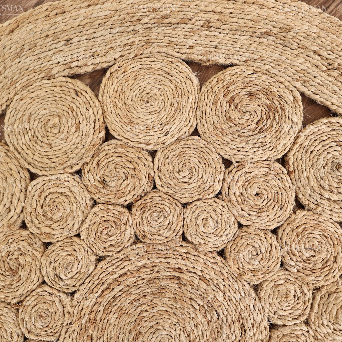 Rosette Round Jute Hand-Woven Natural Rug – Braided Boho Farmhouse Floral Circle Area Carpet for Living Room Bedroom Entryway