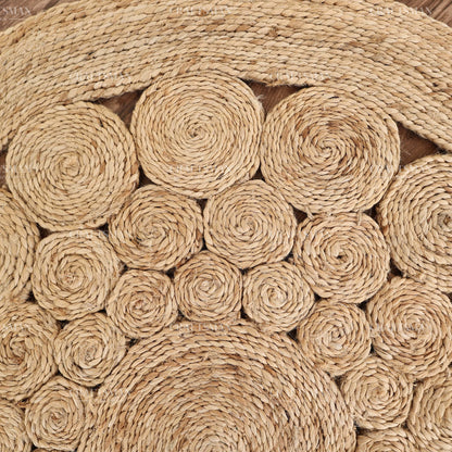 Rosette Round Jute Hand-Woven Natural Rug – Braided Boho Farmhouse Floral Circle Area Carpet for Living Room Bedroom Entryway