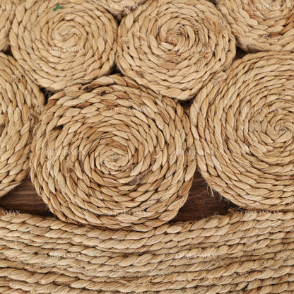 Rosette Round Jute Hand-Woven Natural Rug – Braided Boho Farmhouse Floral Circle Area Carpet for Living Room Bedroom Entryway