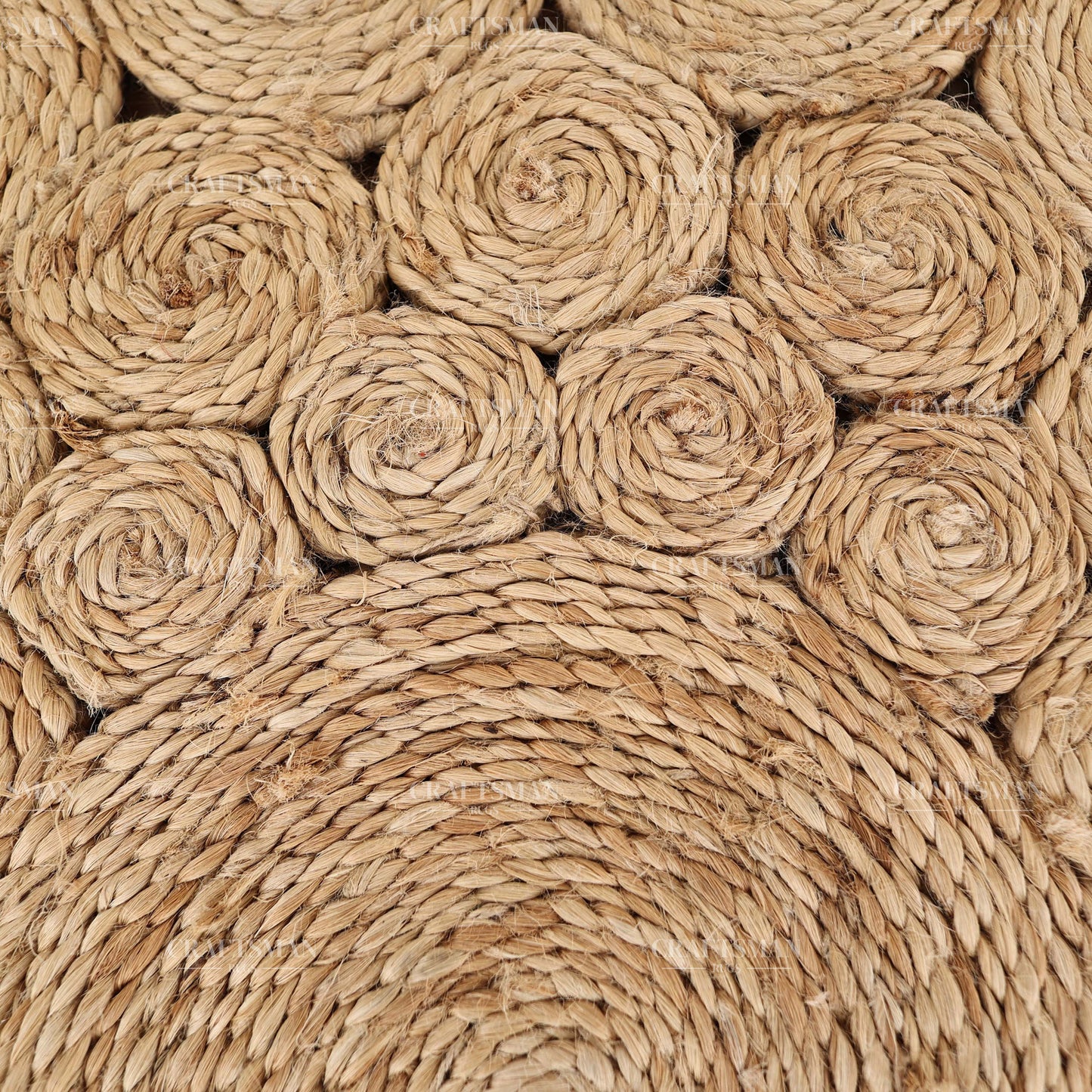 Rosette Round Jute Hand-Woven Natural Rug – Braided Boho Farmhouse Floral Circle Area Carpet for Living Room Bedroom Entryway