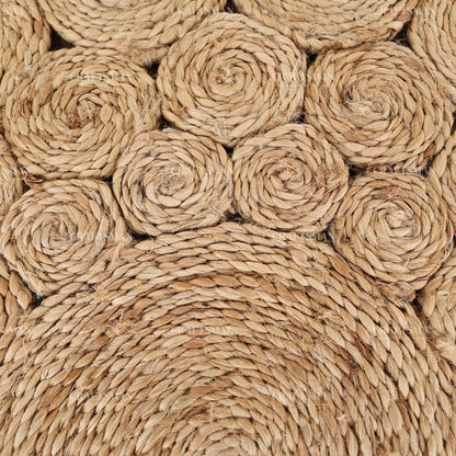 Rosette Round Jute Hand-Woven Natural Rug – Braided Boho Farmhouse Floral Circle Area Carpet for Living Room Bedroom Entryway