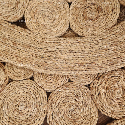 Rosette Round Jute Hand-Woven Natural Rug – Braided Boho Farmhouse Floral Circle Area Carpet for Living Room Bedroom Entryway
