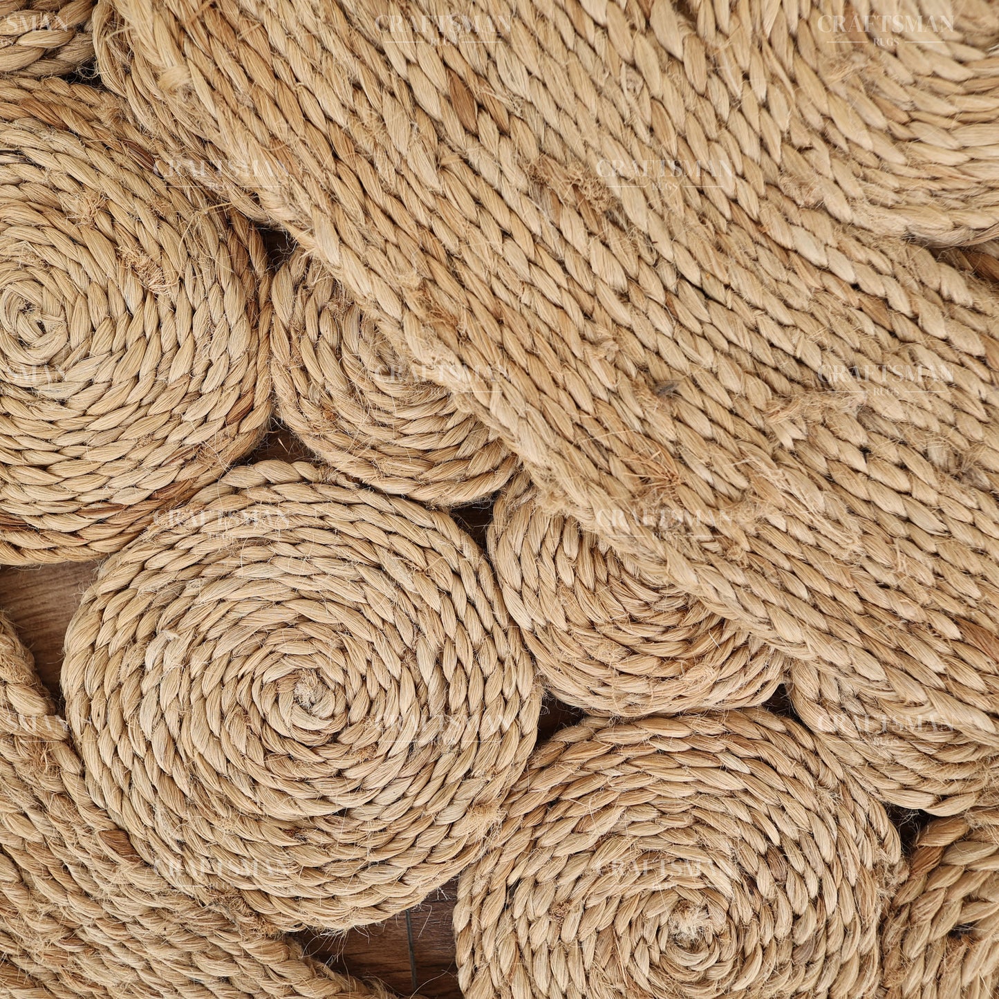 Rosette Round Jute Hand-Woven Natural Rug – Braided Boho Farmhouse Floral Circle Area Carpet for Living Room Bedroom Entryway