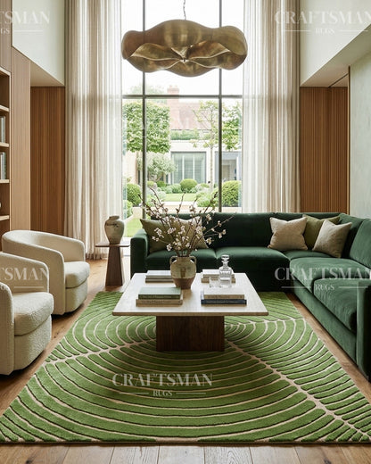 Hand Tufted Rug – Organic Green Beige Concentric Design | New Zealand Wool Carpet