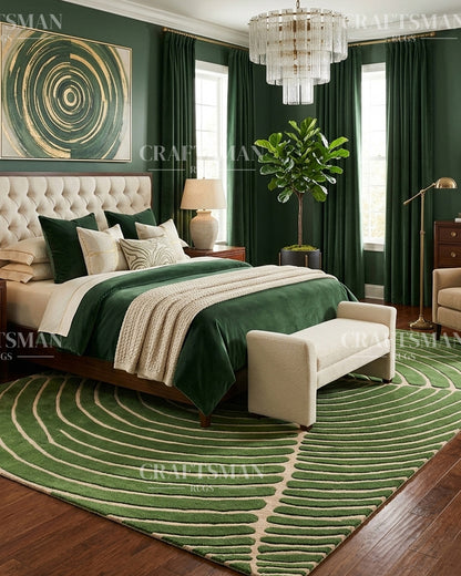 Hand Tufted Rug – Organic Green Beige Concentric Design | New Zealand Wool Carpet