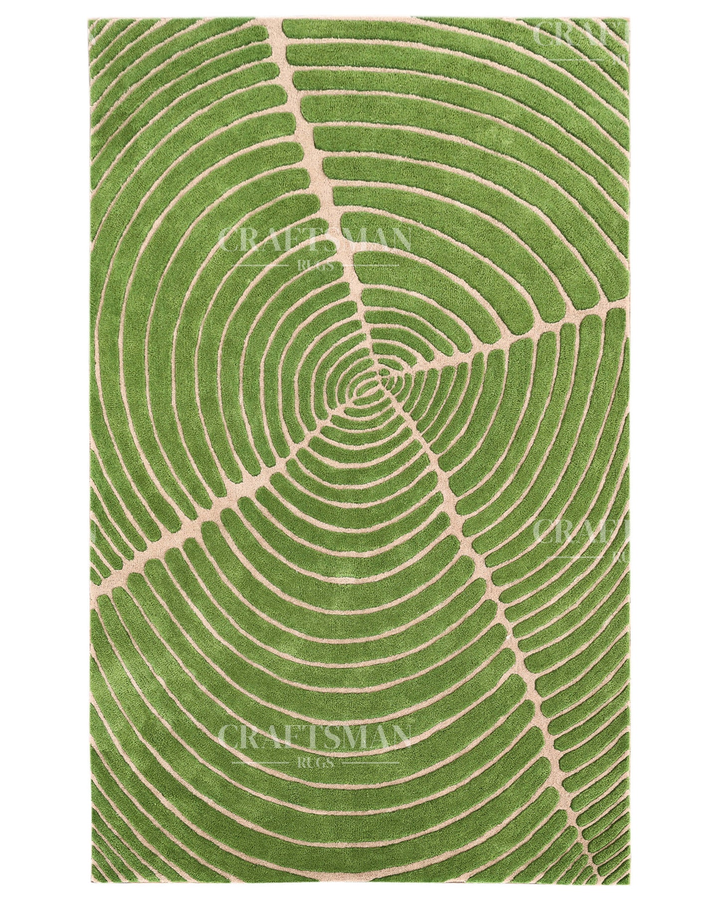 Hand Tufted Rug – Organic Green Beige Concentric Design | New Zealand Wool Carpet