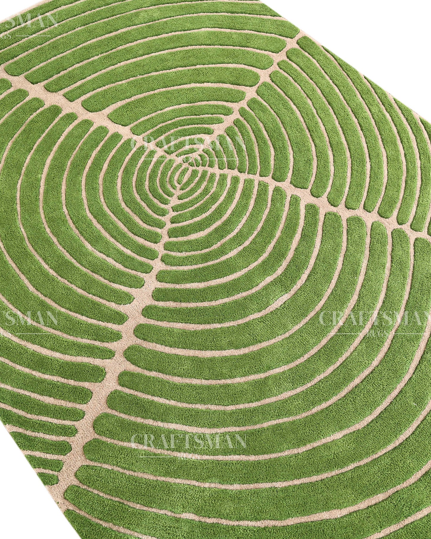 Hand Tufted Rug – Organic Green Beige Concentric Design | New Zealand Wool Carpet