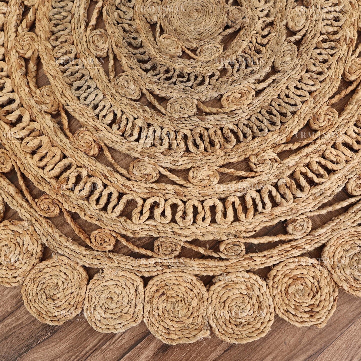 Mandaluxe Round Jute Hand-Woven Natural Rug – Braided Boho Farmhouse Mandala Circle Area Carpet for Living Room Bedroom Entryway