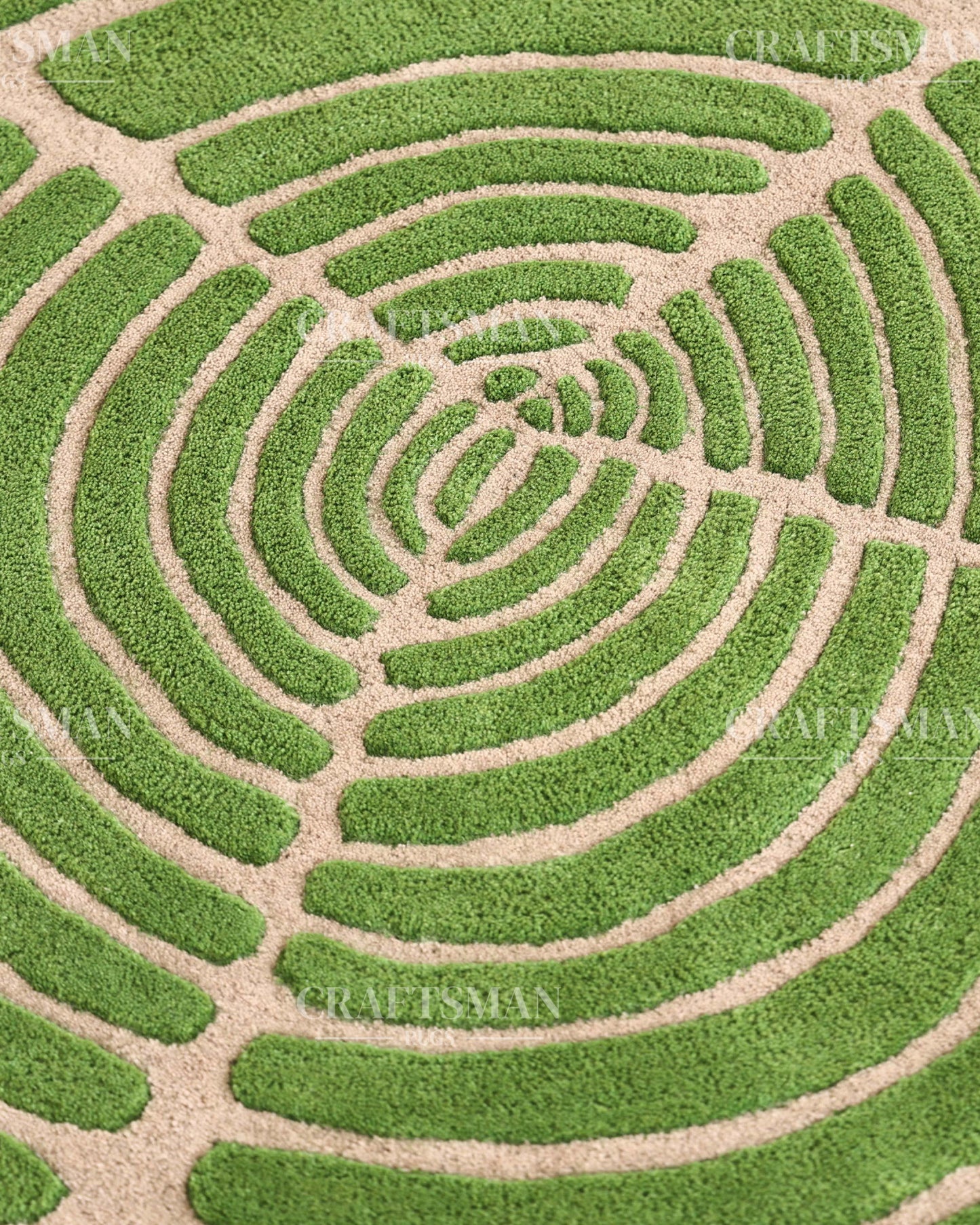 Hand Tufted Rug – Organic Green Beige Concentric Design | New Zealand Wool Carpet