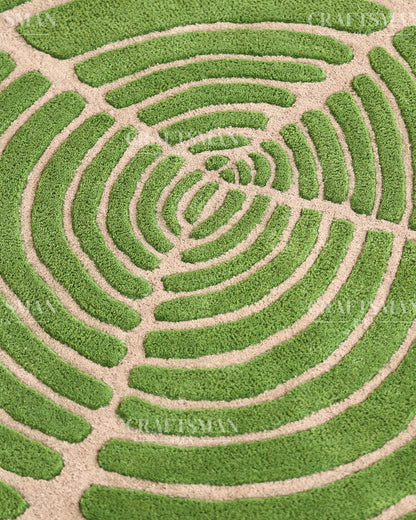 Hand Tufted Rug – Organic Green Beige Concentric Design | New Zealand Wool Carpet