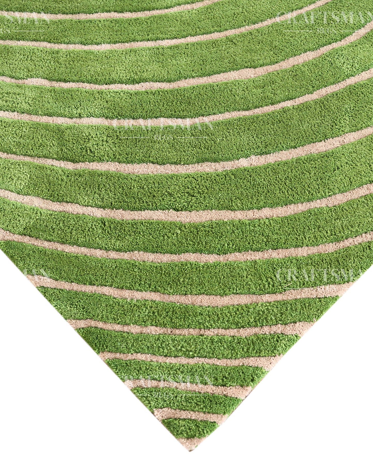 Hand Tufted Rug – Organic Green Beige Concentric Design | New Zealand Wool Carpet