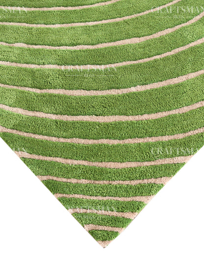 Hand Tufted Rug – Organic Green Beige Concentric Design | New Zealand Wool Carpet