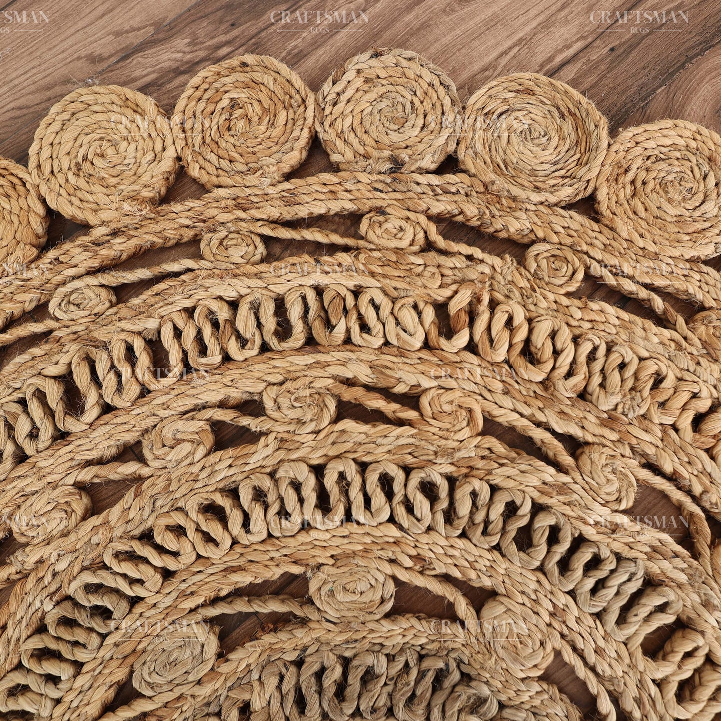 Mandaluxe Round Jute Hand-Woven Natural Rug – Braided Boho Farmhouse Mandala Circle Area Carpet for Living Room Bedroom Entryway