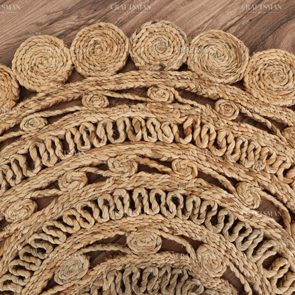 Mandaluxe Round Jute Hand-Woven Natural Rug – Braided Boho Farmhouse Mandala Circle Area Carpet for Living Room Bedroom Entryway