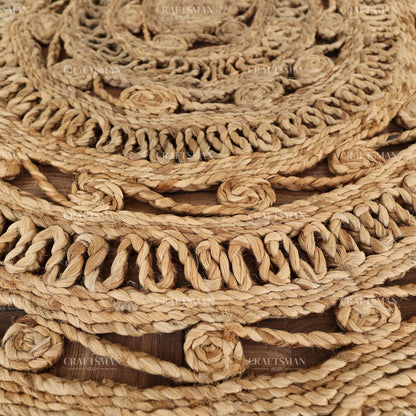 Mandaluxe Round Jute Hand-Woven Natural Rug – Braided Boho Farmhouse Mandala Circle Area Carpet for Living Room Bedroom Entryway
