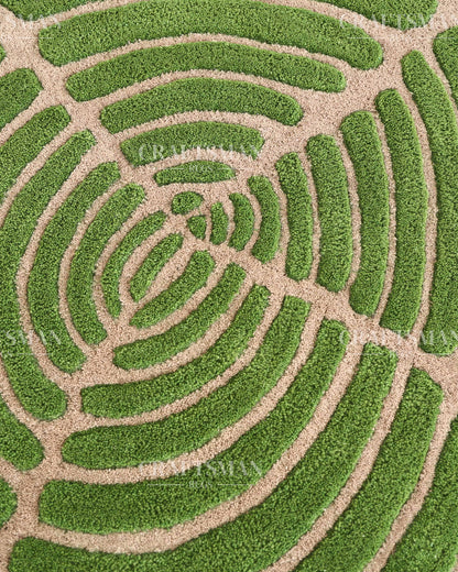 Hand Tufted Rug – Organic Green Beige Concentric Design | New Zealand Wool Carpet